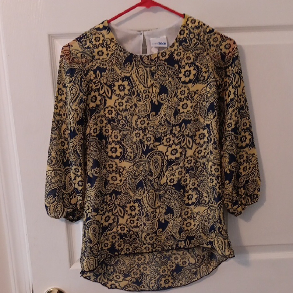 Talbots Black and Gold Graphic Blouse Relaxed Fit